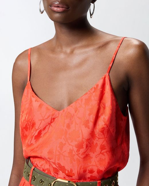 Pinko Red Jacquard Crop Top With Spaghetti Straps