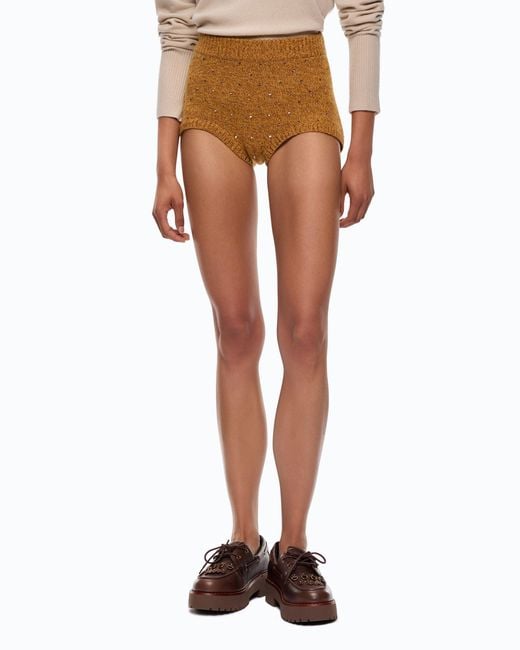 Pinko White Fully Rhinestoned Wool-Blend Shorts