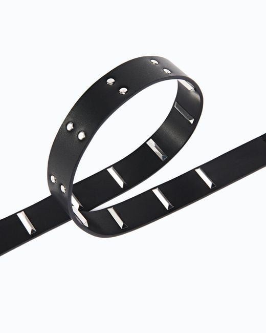 Pinko White Leather Belt With Rectangular Studs, 3 Cm