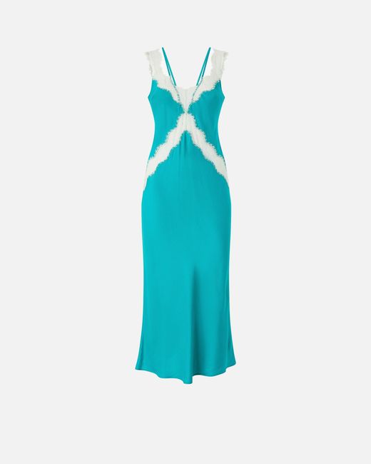 Pinko Blue Midi Slip Dress With Lace Bands