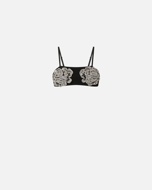 Pinko White Bra With Embroidered Jewel Rose