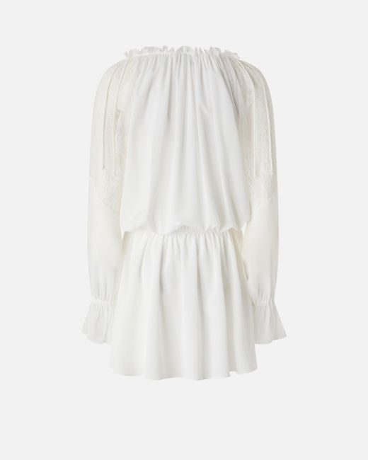 Pinko White Mini Dress With Long Sleeves And Lace Details