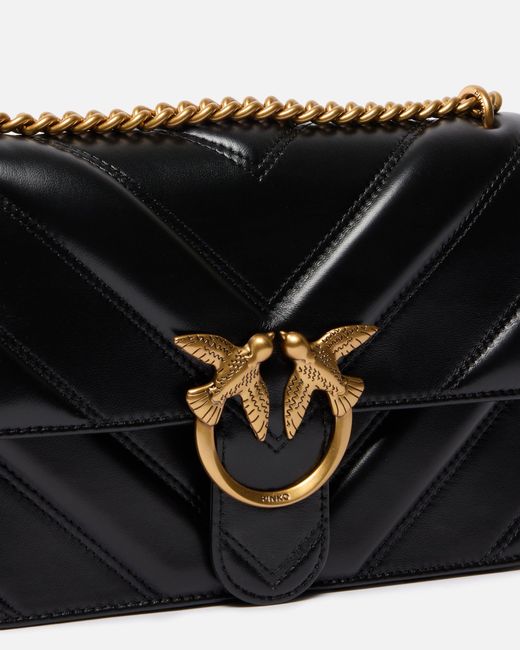 Pinko Black Love Bag One Light Medium Handbag In Chevron Nappa Leather