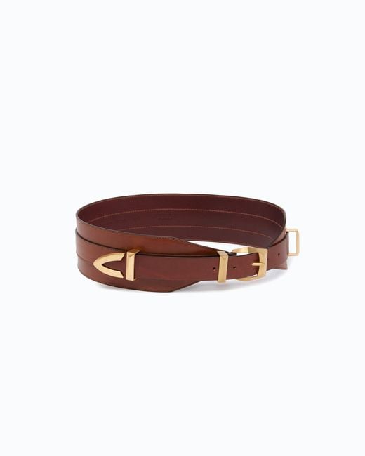 Pinko Brown Layered Leather Belt, 7 Cm