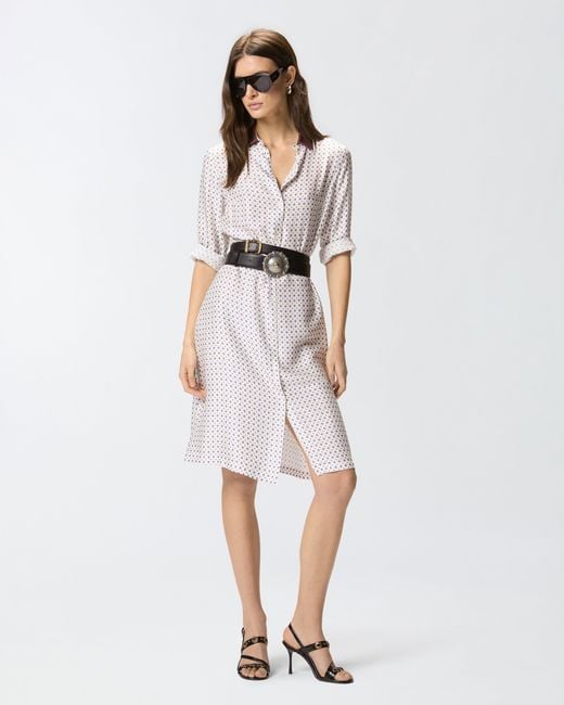 Pinko White Midi Shirt Dress With Tie Print