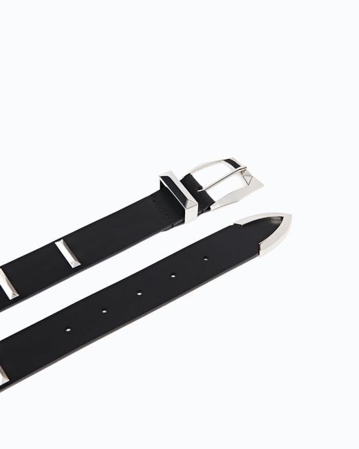 Pinko White Leather Belt With Rectangular Studs, 3 Cm