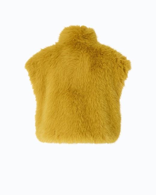 Pinko Yellow Cropped Faux Fur Vest