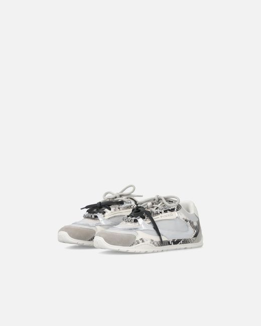 Pinko White Python-Print Sneakers With Double Laces