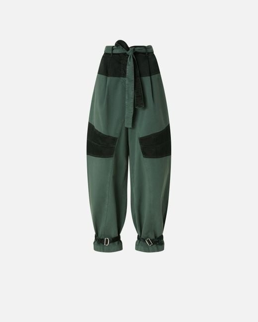 Pinko Green Utility Trousers With Contrasting Inserts