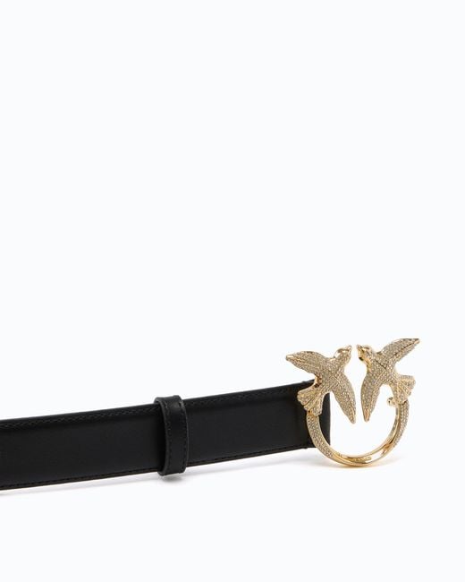 Pinko White Leather Belt With Love Birds Jewel Buckle, 2.5 Cm