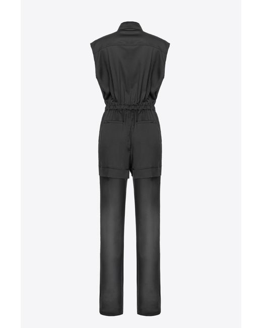 Pinko Black Utility-style Satin Jumpsuit With Georgette