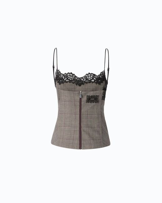 Pinko Gray Check Top With Lace