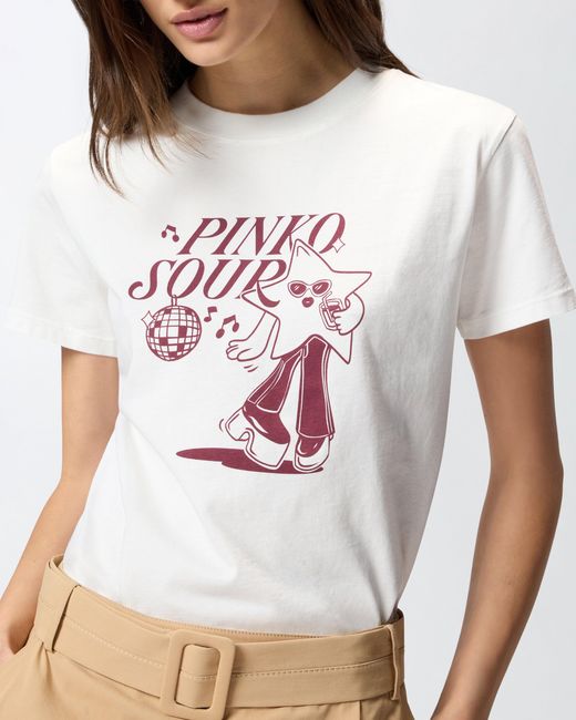 Pinko White T-Shirt With Sour Disco Star Print