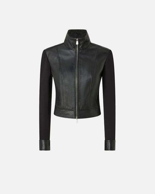 Pinko Black Dual-fabric Biker Jacket