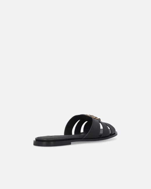 Pinko White Leather Slip-On Sandals With Love Birds Logo