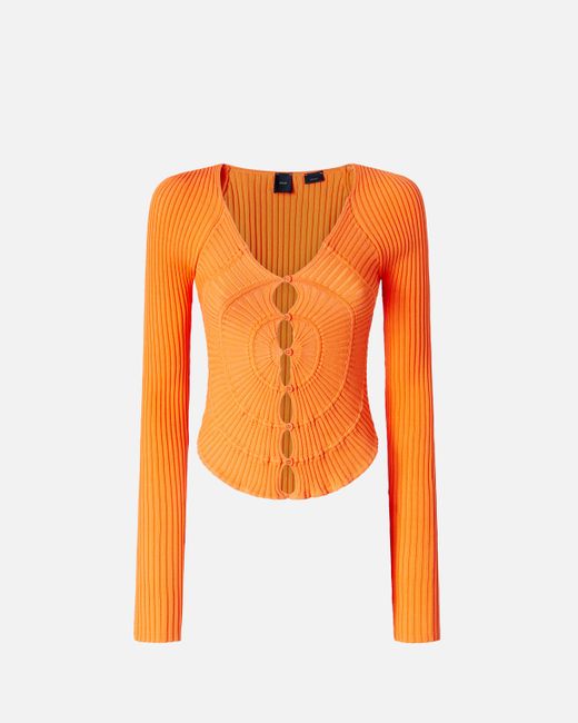 Pinko Orange Slim-Fit Ribbed Cardigan With Sunny Design