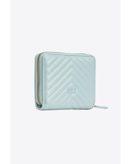 Pinko Blue Square Zip-around Wallet In Chevron-patterned Nappa Leather