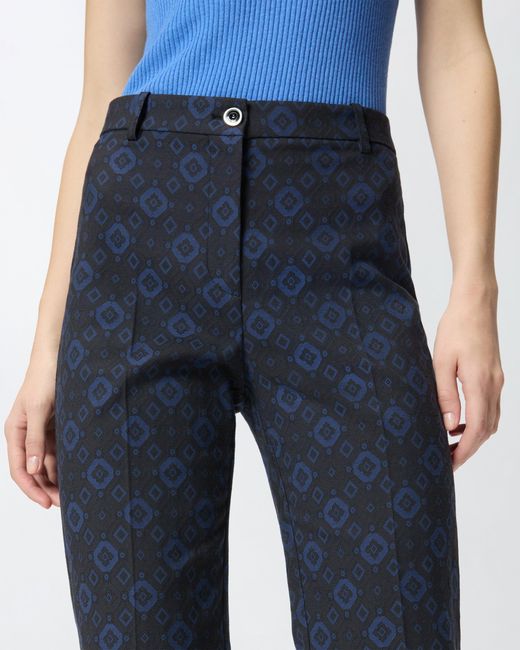 Pinko Blue Trousers With A Geometric And Floral Motif