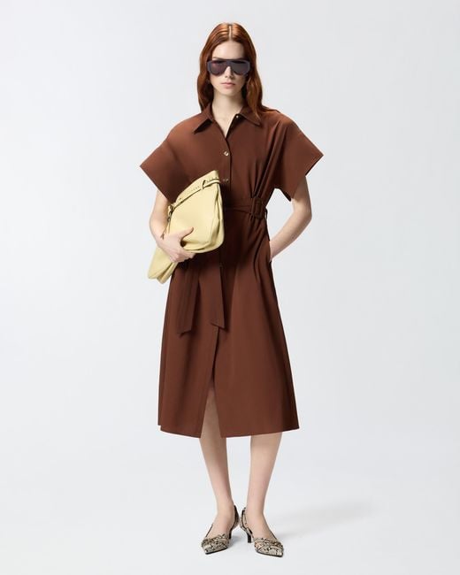 Pinko Brown Midi Shirt Dress With Belt