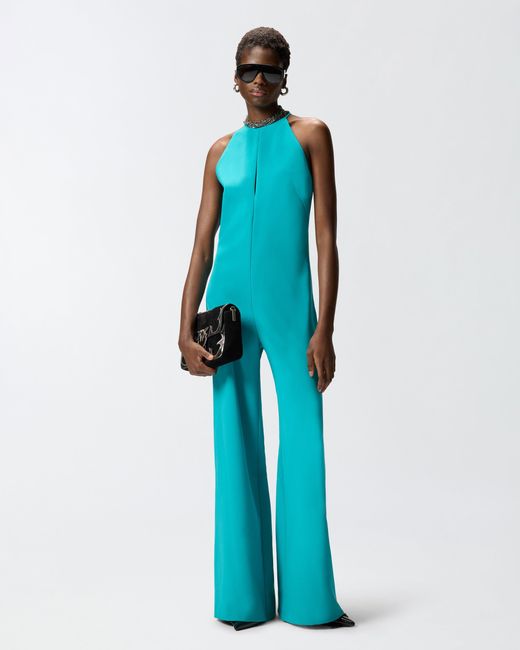 Pinko Blue Long Playsuit With Halterneck And Jewel Decoration