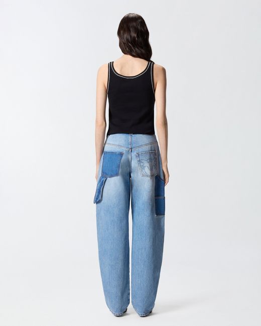 Pinko Black Ribbed Vest Top With Love Birds Embroidery