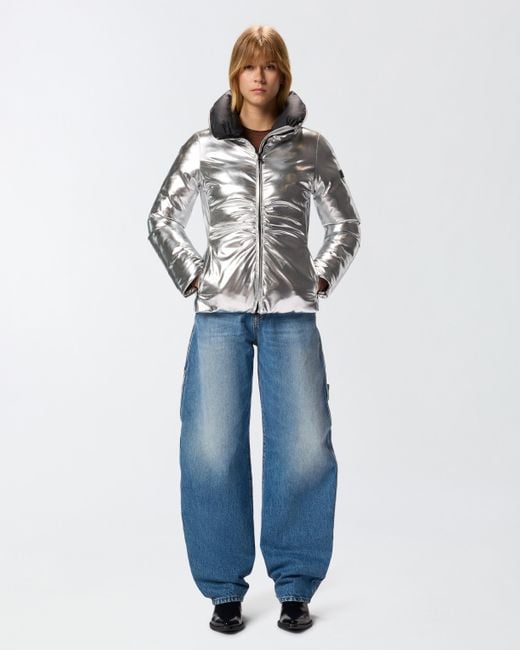Pinko Metallic Down Jacket In Mirror-effect Fabric