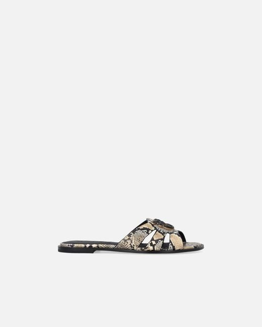 Pinko White Leather Slip-On Sandals With Python Print And Love Birds Logo