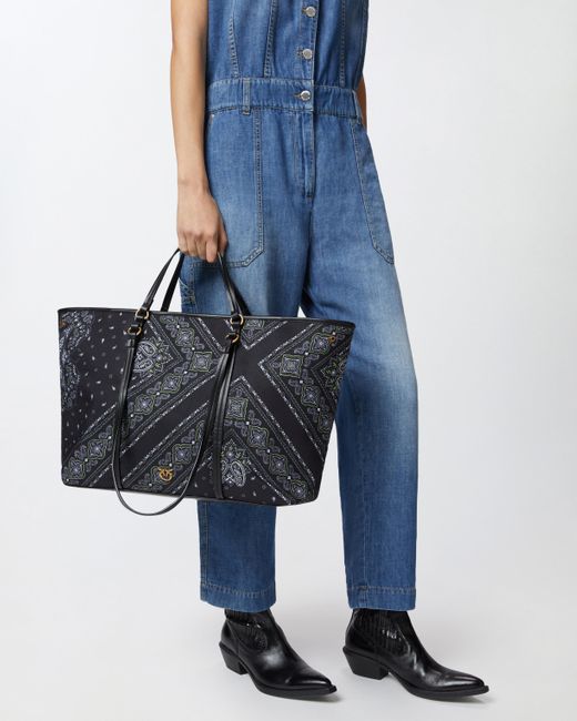 Pinko Black Maxi Shopper With Two Handles And Bandana Print