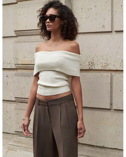 Pixie Market Popcorn Knit Off-the-shoulder Top-bestseller in White | Lyst