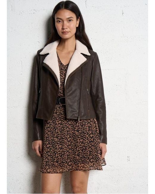 Blouson Col Tailleur En Cuir Femme One Step en coloris Brown