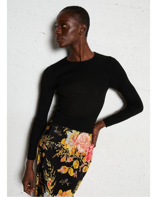 Top Col Rond En Laine Femme Majestic Filatures en coloris Black