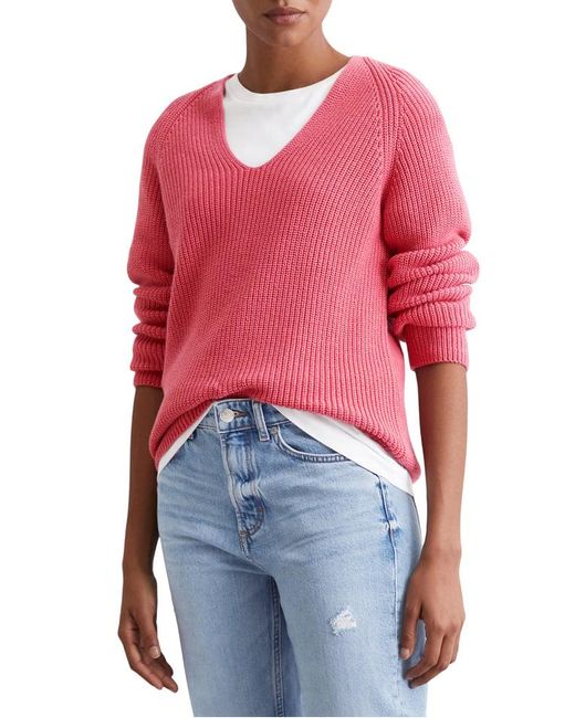 Pull Tricot Col V En Coton Femme Marc O' Polo en coloris Red