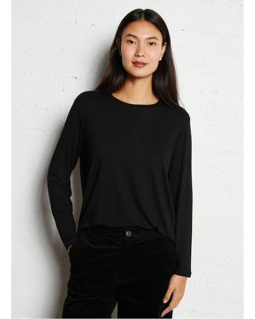 Tee-Shirt Manches Longues Col Rond Uni Femme Majestic Filatures en coloris Black