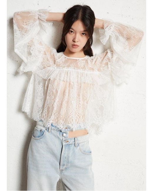 Blouse Col Rond En Dentelle Femme Ba&sh en coloris White