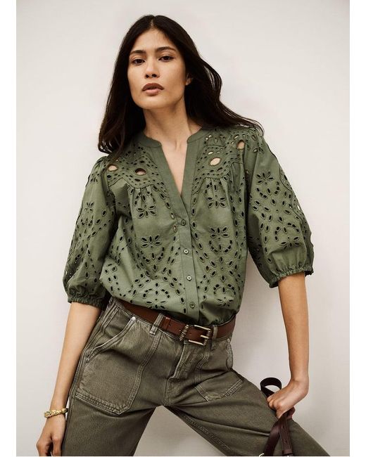 Chemise Droite En Coton Brodé Femme Ba&sh en coloris Green