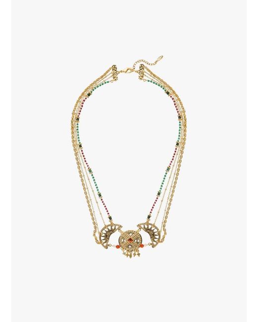 Collier Chaîne Multirang Avec Pendentif Central Et Perles Hipanema en coloris Metallic