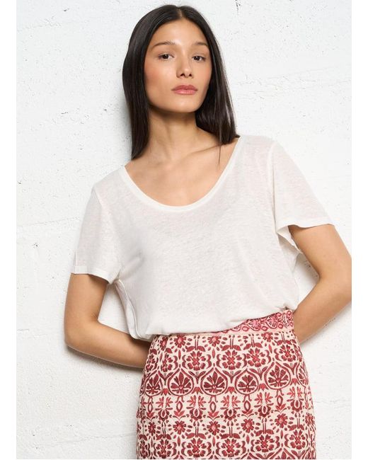 Tee-Shirt Col Rond En Lin Mélangé Femme La Petite Etoile en coloris White