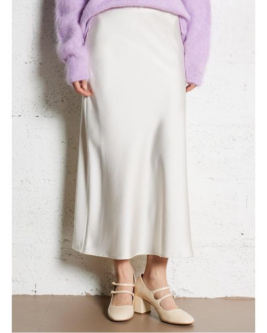 Jupe Midi Évasée En Satin Femme Imperial en coloris White