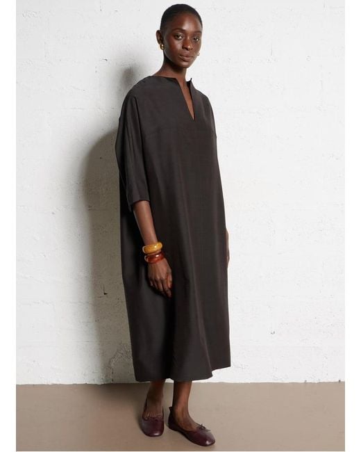Robe Midi Col Tunisien En Maine Mélangée Femme Soeur en coloris Black