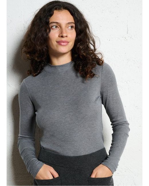 Tee-Shirt Manches Longues Fluide À Col Montant Femme MAISON 123 en coloris Gray