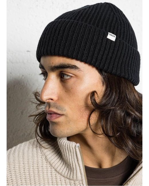Bonnet Uni À Revers En Maille Solid pour homme en coloris Black