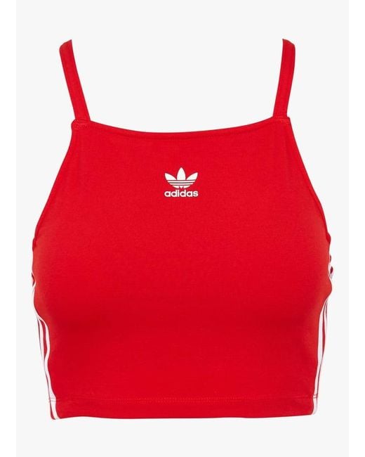 Crop Top En Coton Stretch Femme Adidas en coloris Red