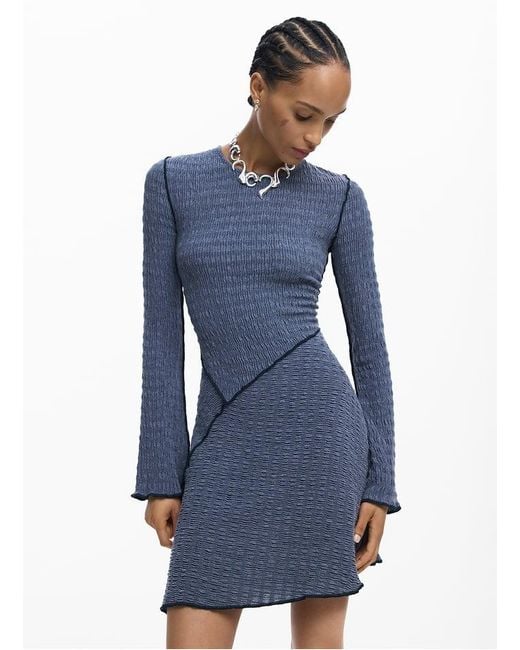 Robe Courte Col Rond Texturée Femme Desigual en coloris Blue