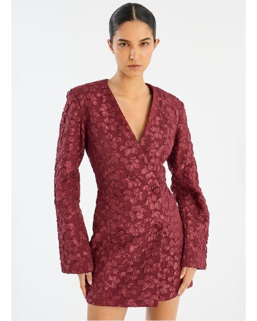 Robe Courte Col V En Jacquard Femme ROTATE BIRGER CHRISTENSEN en coloris Red
