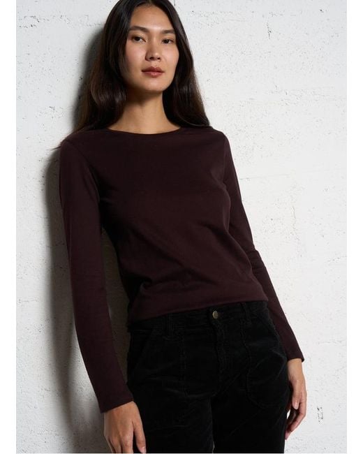 Tee-Shirt Col Rond En Coton Et Cachemire Mélangé Femme Majestic Filatures en coloris Brown