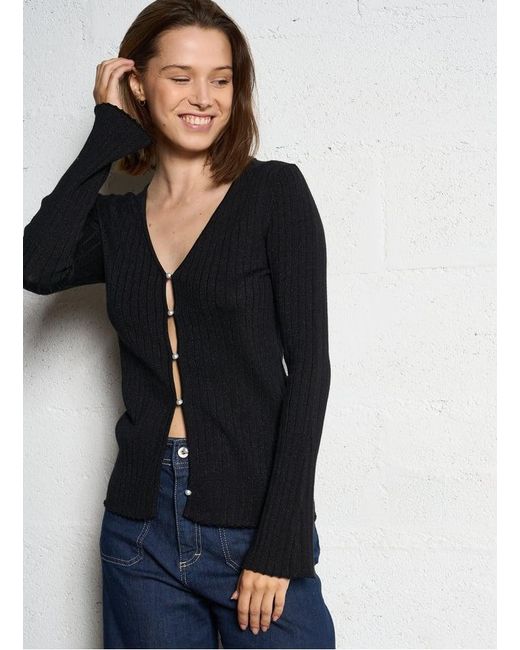 Gilet Col V En Coton Bio Mélangé Femme Majestic Filatures en coloris Black