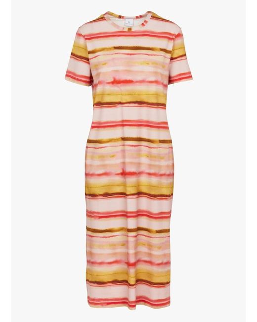 Robe Midi Droite Col Rond En Coton Mélangé Femme Paul Smith en coloris Pink