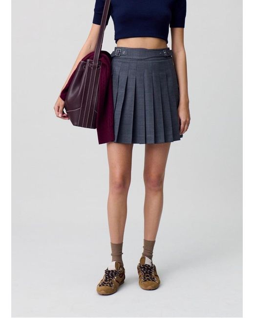Jupe Courte Plissée En Laine Mélangée Femme Claudie Pierlot en coloris Blue