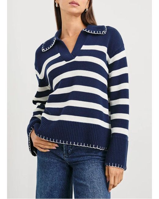 Pull Col Classique Rayé En Coton Femme Rails en coloris Blue