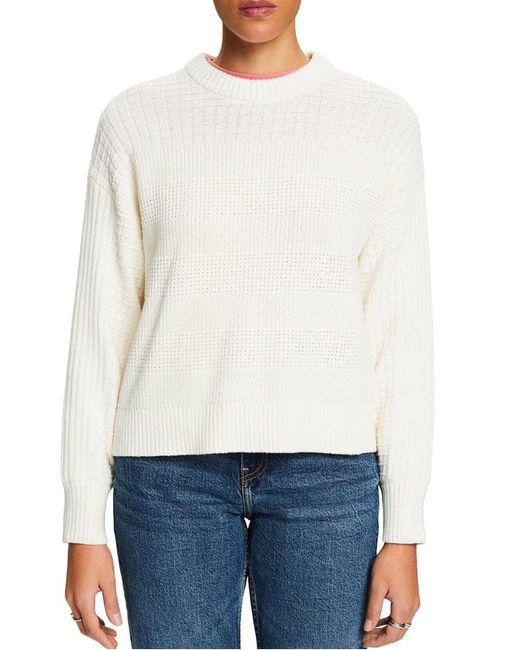 Pull Col Rond Droit En Coton Femme Esprit en coloris White
